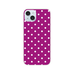 Retro purple and white polka dot iPhone case with matte finish. Shock-absorbing TPU phone cover for models 13-16.