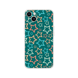 Retro Multicolour Star iPhone Case for 13-16 with Y2K aesthetic star print on teal background.