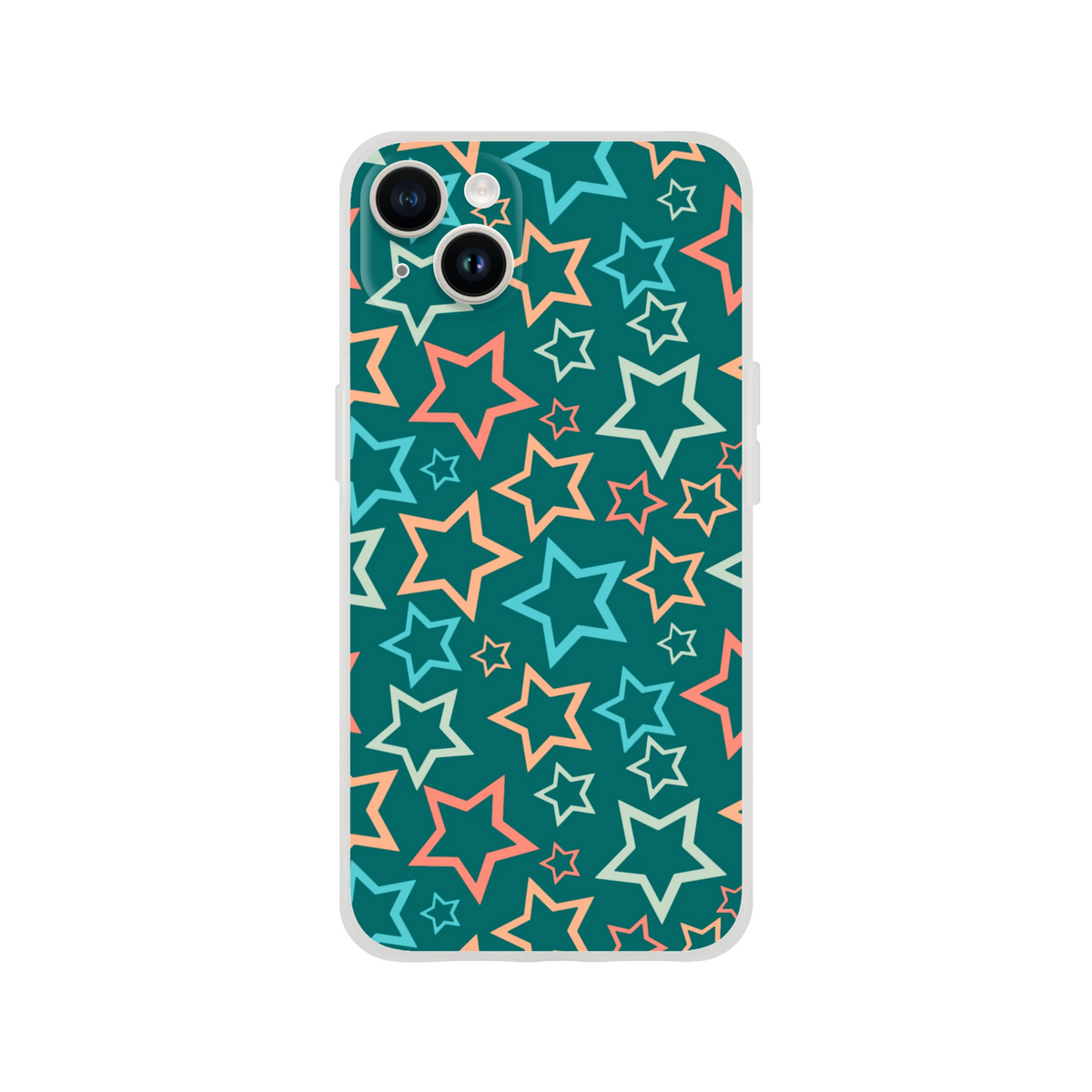 Retro Multicolour Star iPhone Case for 13-16 with Y2K aesthetic star print on teal background.