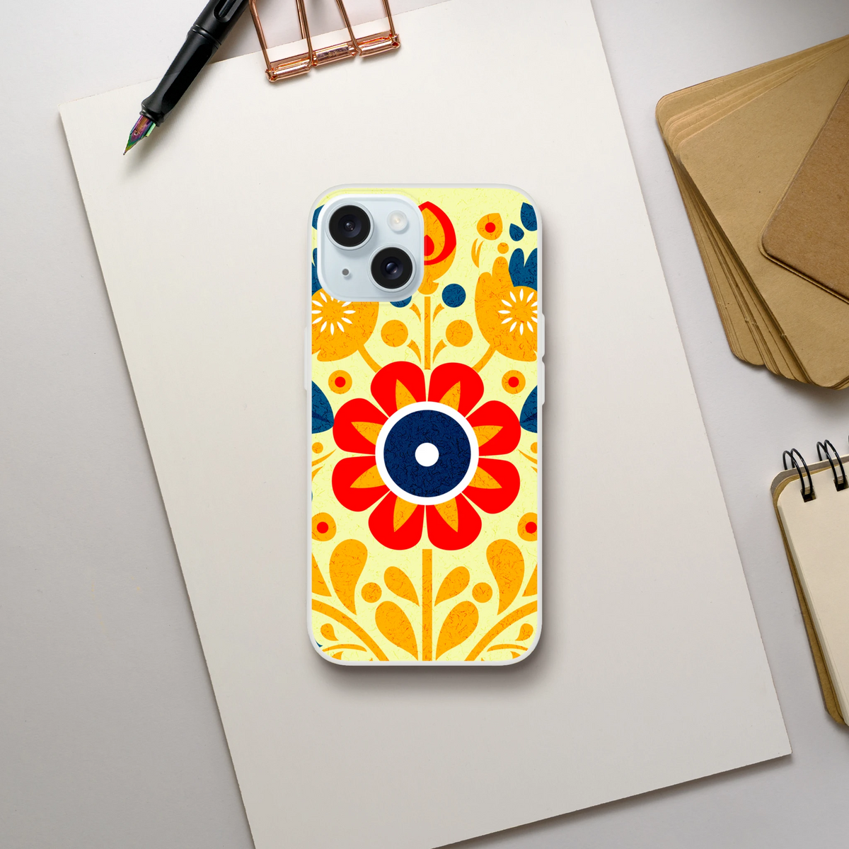 Vintage Floral iPhone Case (13-16) with retro aesthetic, slim matte finish, TPU protection.