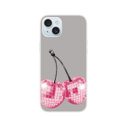 Y2K glitter cherries retro iPhone case (13-16), slim matte finish with shock-absorbing TPU.