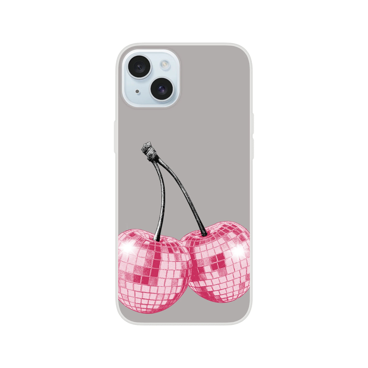 Y2K glitter cherries retro iPhone case (13-16), slim matte finish with shock-absorbing TPU.