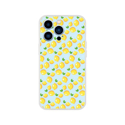 Blue lemon-pattern iPhone case for 13–16, citrus-inspired, slim matte finish.