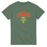 Women's Berlin graphic T-shirt in olive green with red and yellow Berlin 1994 Germany design