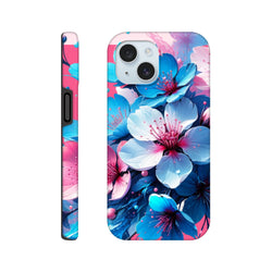Vibrant blue and pink floral iPhone case designed for durability and bold streetwear style.