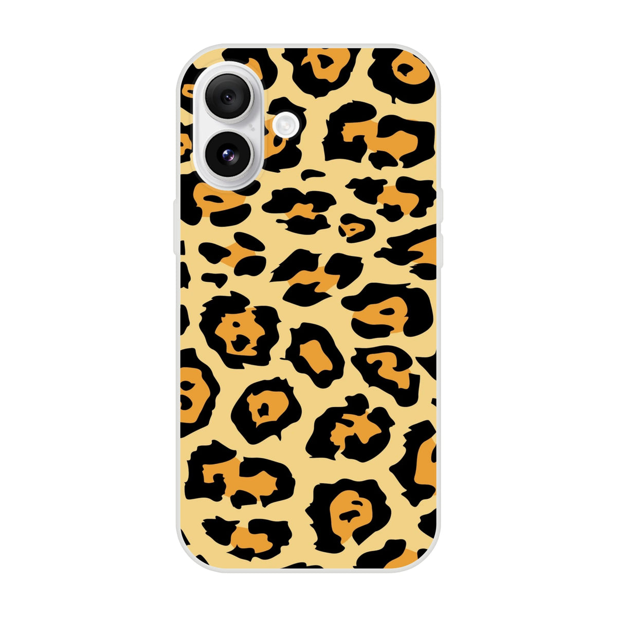 Leopard print iPhone case for 13–16 models, retro animal pattern in beige and black.