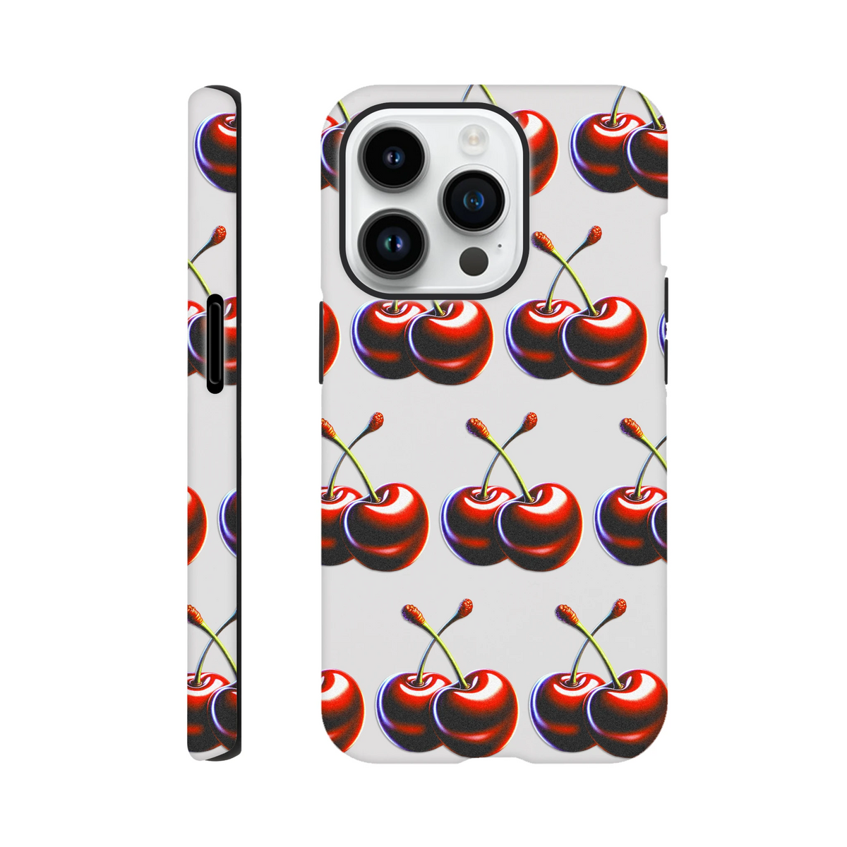 Cherries wraparound tough protective phone case for iPhone 16/15/14/13 with glossy finish.
