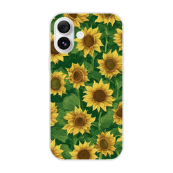 Sunflower iPhone Case (13-16) Cute Floral Botanical Phone Cover with bright yellow blooms on green foliage