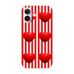 Red Stripe Heart iPhone case for iPhone 13-16 with vertical red stripes and geometric hearts, cute romantic aesthetic.