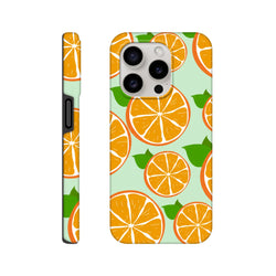 Orange citrus slice pattern tough iPhone case for iPhone 13–16, drop-proof.