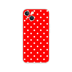 Retro red iPhone case with white polka dots. Slim TPU shell offering shock-absorbing everyday protection for iPhone 13-16.