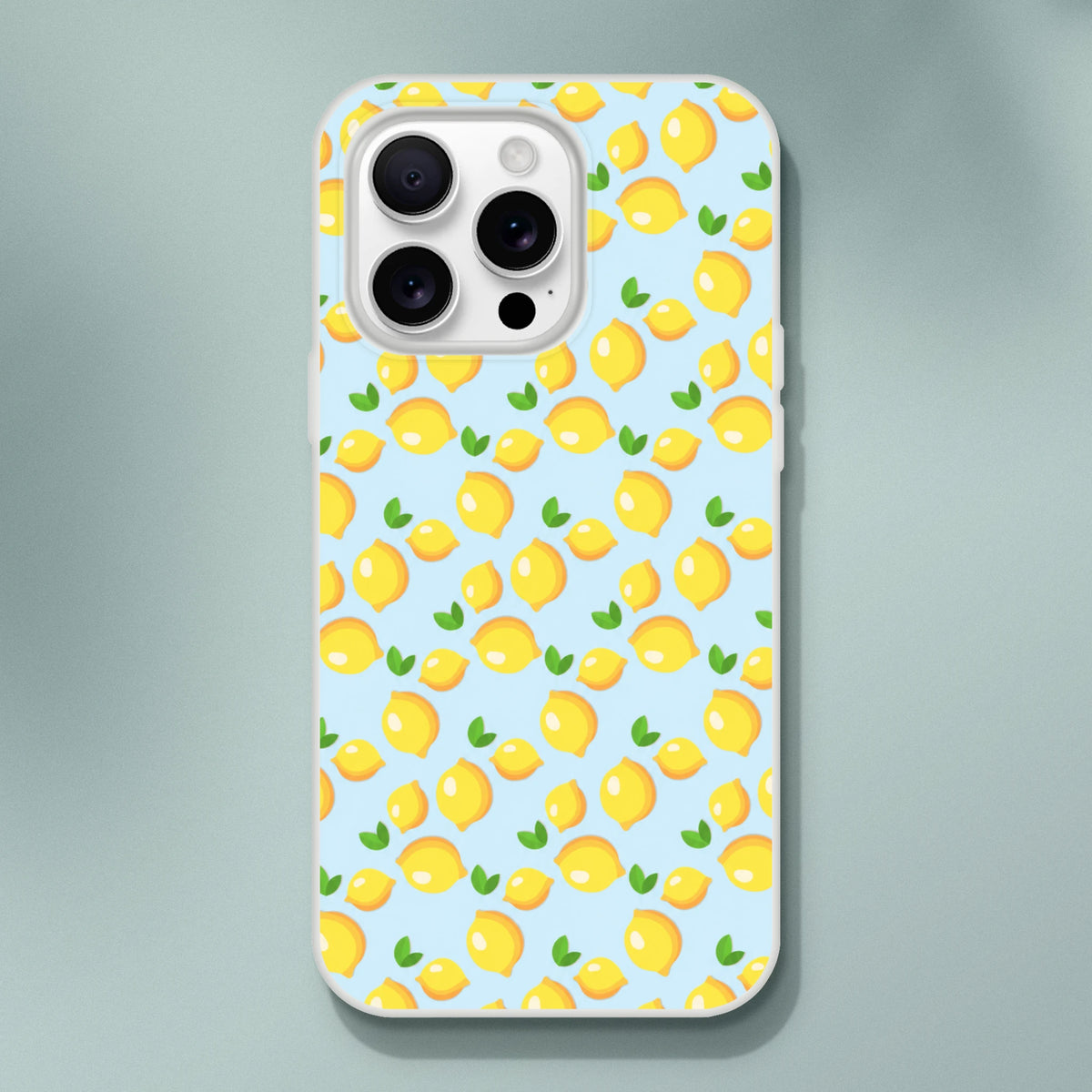 Blue lemon-pattern iPhone case for 13-16 models with light-blue background and yellow lemons
