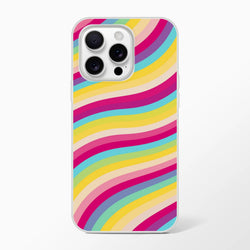 Groovy Rainbow Wave iPhone Case for iPhone 13–16 with retro Y2K rainbow stripes and matte finish.