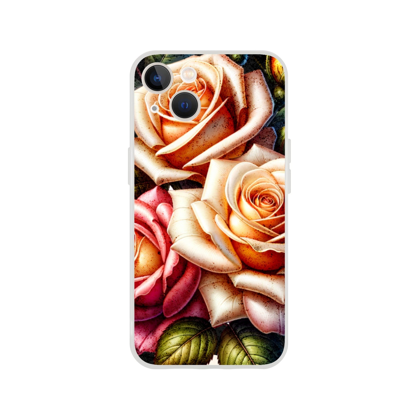 iPhone case with a design of roses on a white background 14