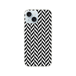 Black and white geometric herringbone iPhone case with crisp matte finish and shock-absorbing TPU protection for models 13-16.