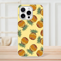 Cute pineapple-pattern iPhone case for 13–16, tropical fruit print with slim, flexible matte finish.