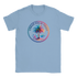 Retro Palm Tree T‑Shirt for Women featuring Urban Palm Trees circular palm graphic on light blue fabric.