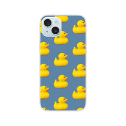 Cute Rubber Duck iPhone Case for iPhone 13-16 with blue background and repeating yellow duck pattern, matte finish.