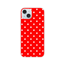 Retro red and white polka dot iPhone case with slim TPU shock absorption for models 13-16.