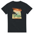 Tropical Dreamer women's graphic tee in a soft cotton blend with retro sunset, palm trees, and waves on dark fabric.