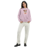 Lilac women's graphic hoodie with a cute dog illustration, soft cotton blend, front pouch pocket.
