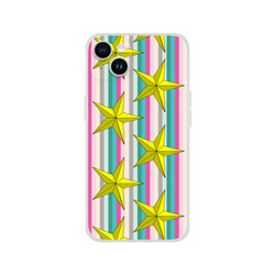 Pastel Stripe Gold Star iPhone Case for iPhone 13-16, cute aesthetic, slim matte TPU with gold stars.