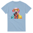 Gent Dog T-Shirt Women's Graphic Tee: vibrant dog graphic with yellow glasses and scarf on light blue soft cotton tee.