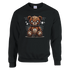 Stressed Teddy Bear Men's Graphic Sweatshirt in black featuring a stitched patchwork bear with X eyes and spider webs.