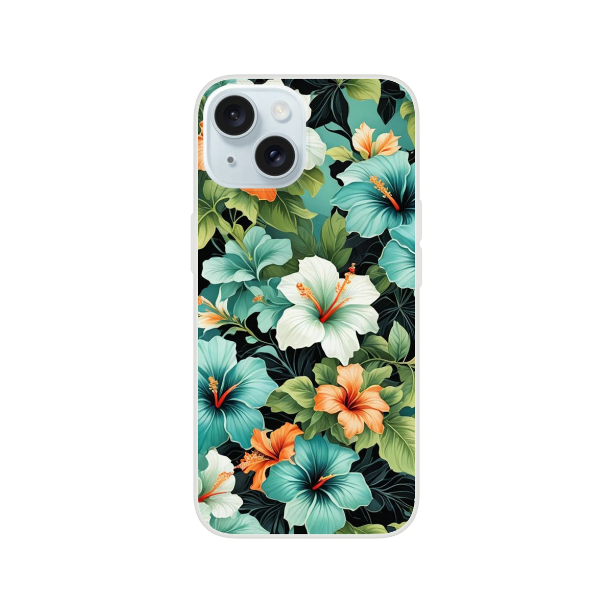 Tropical hibiscus floral iPhone case for iPhone 13–16 with a slim matte shell and bright print.