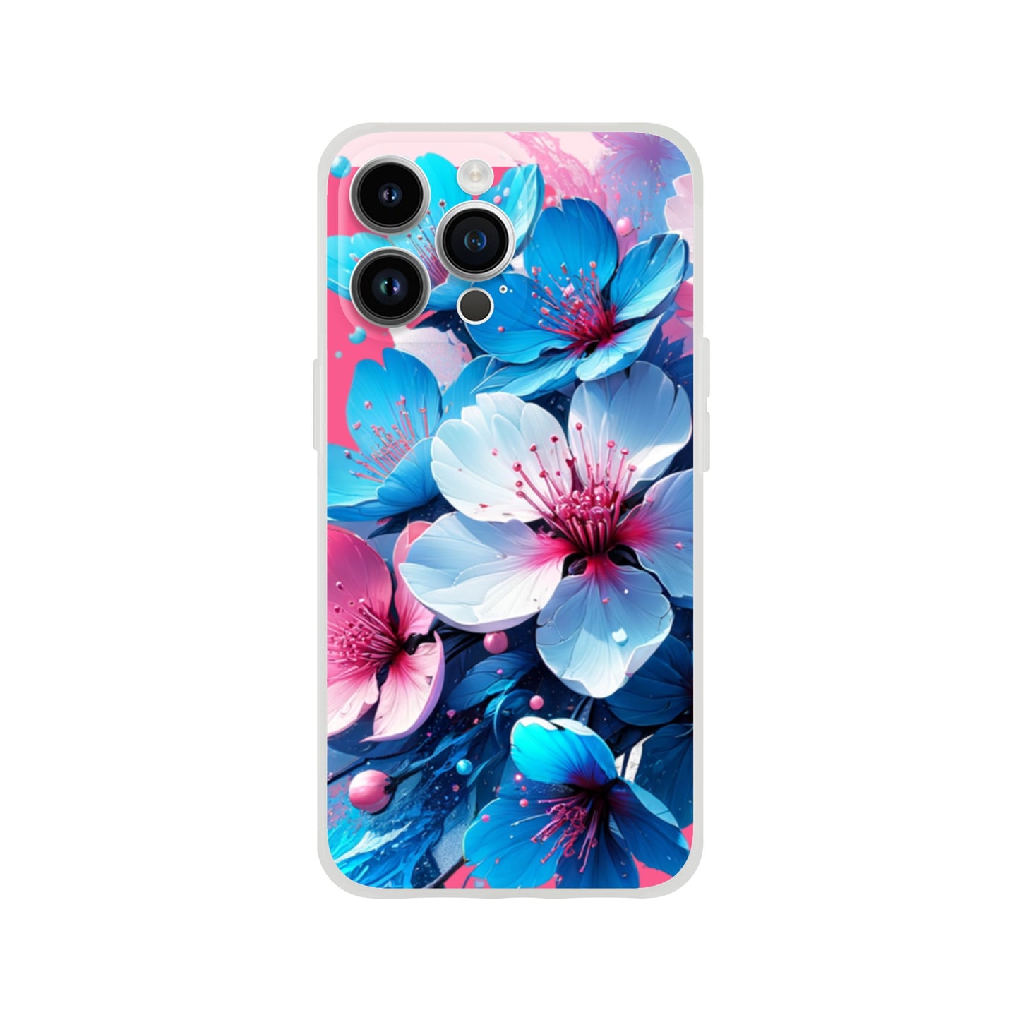 iPhone case with blue and pink floral design on a white background 9