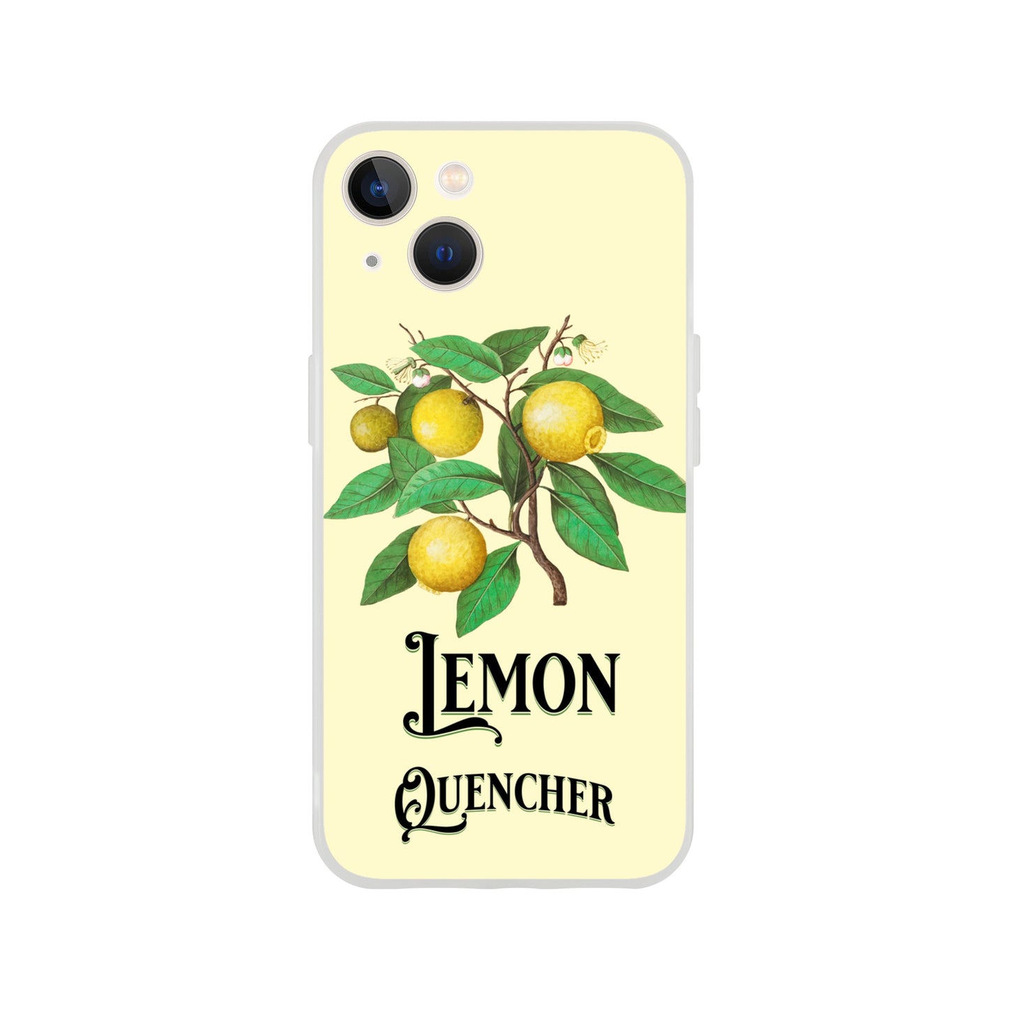 iPhone case with lemon design and 'Lemon Quencher' text on a yellow background 7