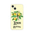 Slim lemon-branch iPhone case for iPhone 16/15/14/13, pale yellow with LEMON QUENCHER text.