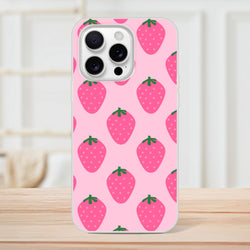 Pink strawberry-pattern iPhone case for iPhone 13-16, kawaii fruit aesthetic