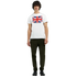 Male model wearing white Union Jack Make Britain Great Again slogan T-shirt with a soft cotton blend.