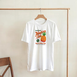 White cotton-blend Pineapple Graphic T-shirt for women, crew neck, short sleeves, tropical pineapple print.