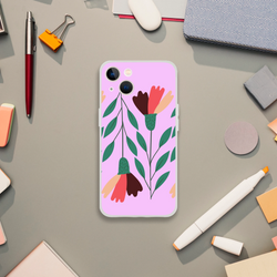 Cute floral iPhone case for 13-16 with pink vintage design, slim matte finish, lightweight, shock-absorbing TPU.