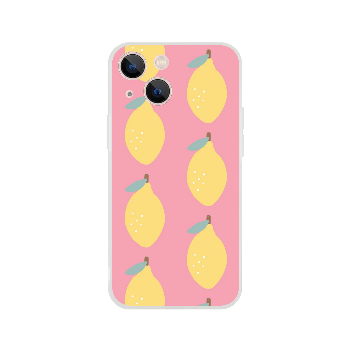 Pink lemon-pattern iPhone case for iPhone 13-16, cute aesthetic flexi cover.