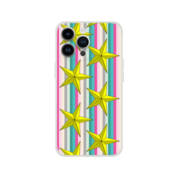 Pastel stripe iPhone case with gold stars for iPhone 13-16, slim matte TPU cover with a cute aesthetic design.