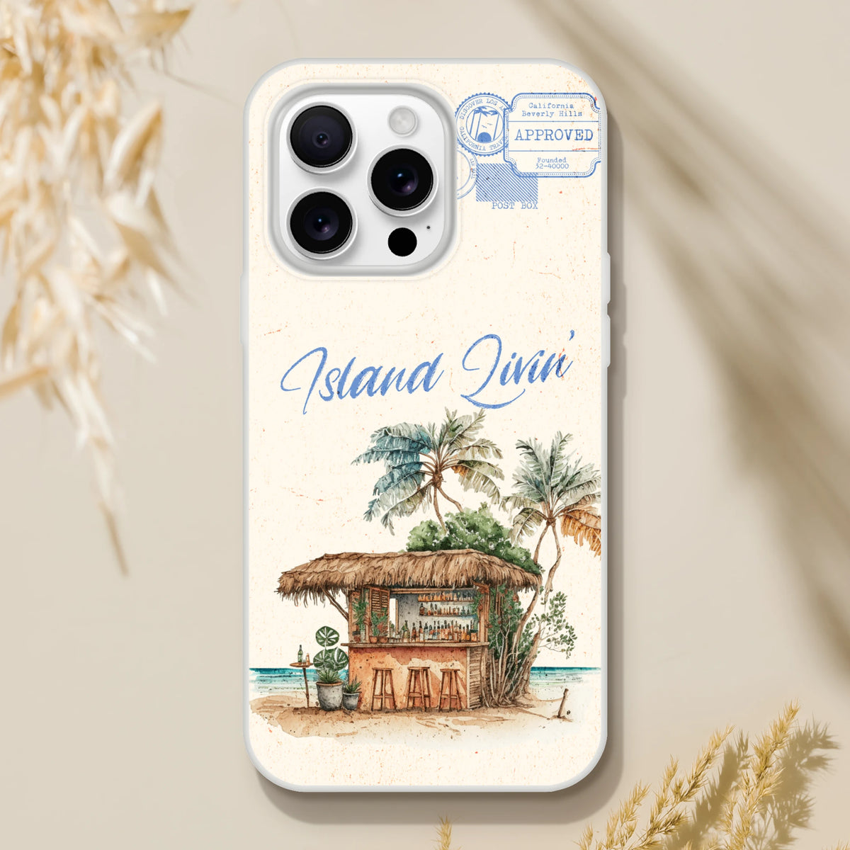 Vintage Postcard iPhone Case Island Holiday for iPhone 13-16 with palm trees and tropical scene