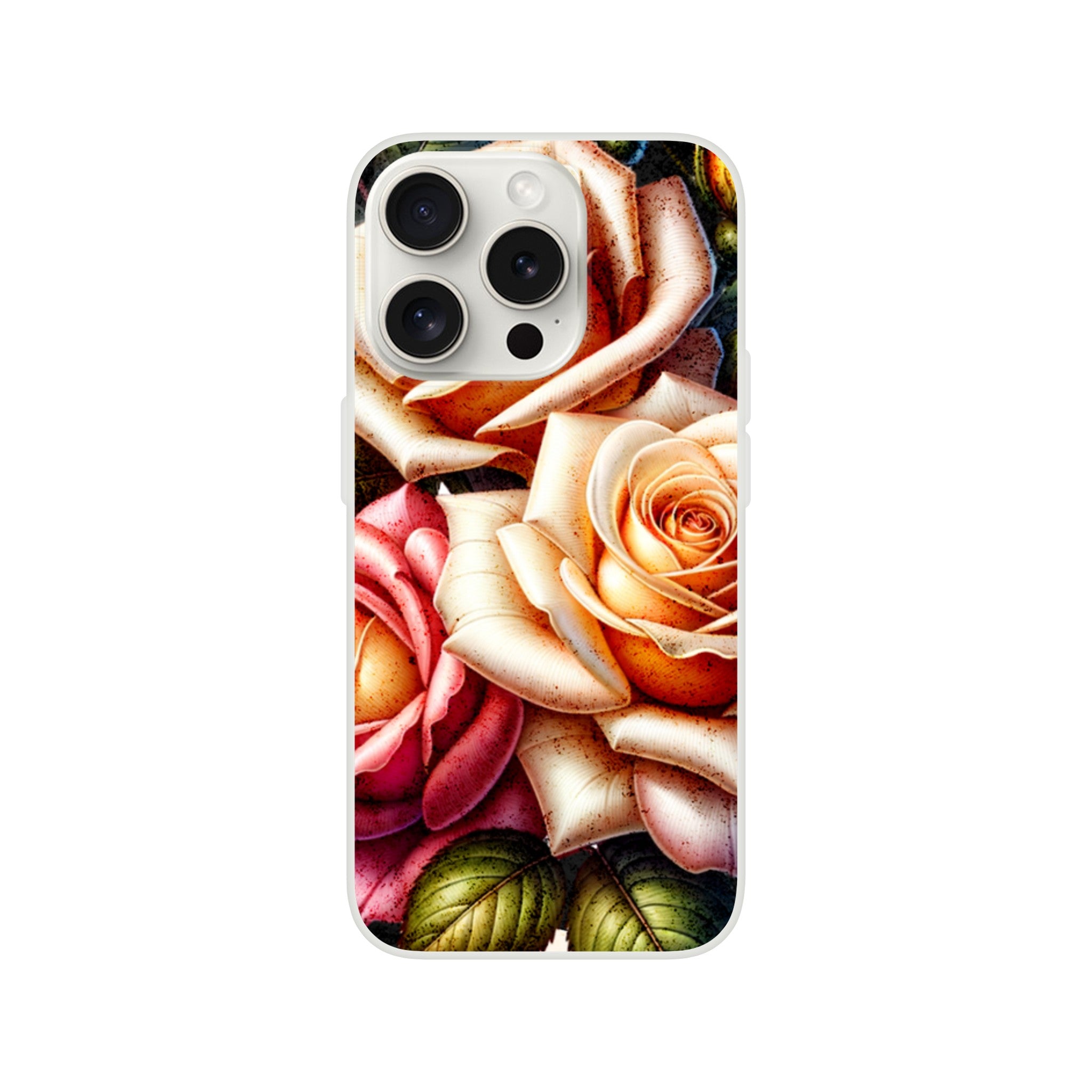 Roses floral iPhone case in a slim protective cover for iPhone 16, 15, 14, and 13 with a colorful rose design.