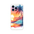 Tropical beach sunset iPhone case, slim protective cover with palm trees and hammock.