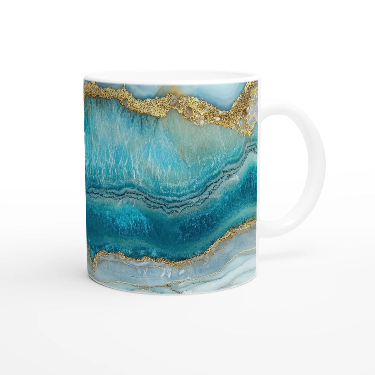 Blue & gold agate mug with luxury marble-effect ceramic finish for coffee or tea.