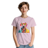 Lavender women's Gent Dog T-Shirt with soft cotton blend and colorful dog graphic wearing yellow sunglasses