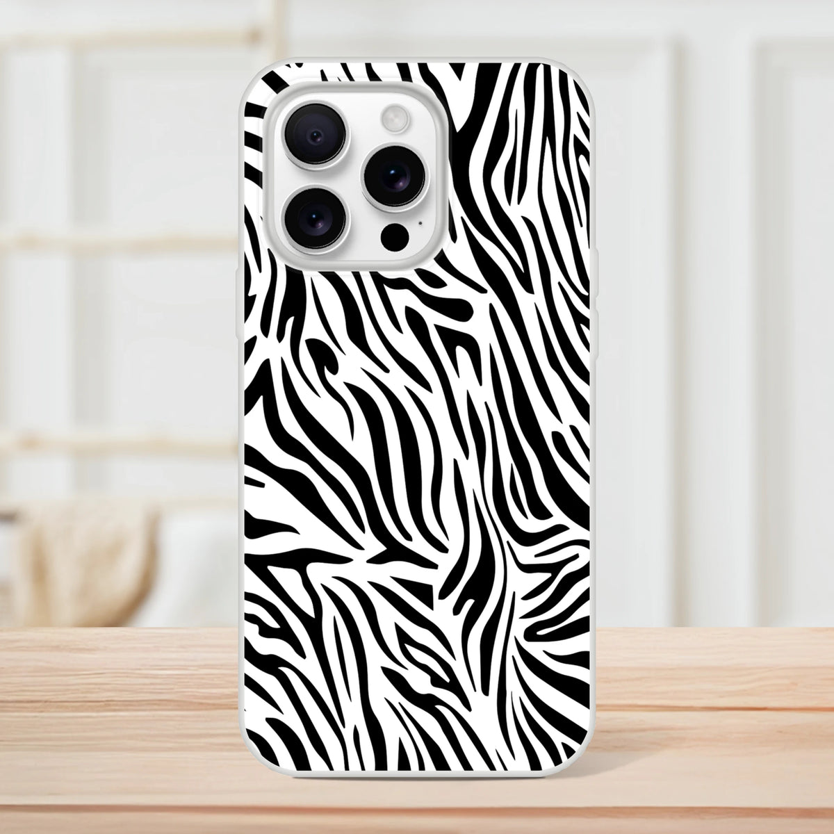 Black and white zebra print iPhone case for iPhone 13-16, bold Y2K animal aesthetic with durable print