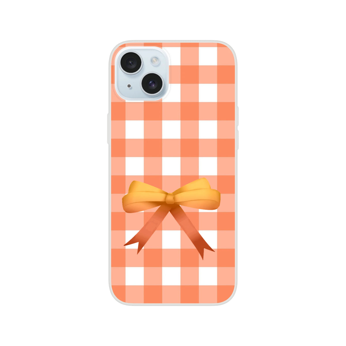 Orange gingham bow iPhone case for iPhone 13-16 in a cute coquette aesthetic.