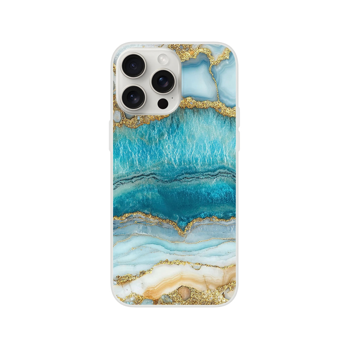 Blue and gold marble iPhone case (13-16), ocean agate design, slim matte finish, shock-absorbing protection.