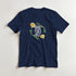 Navy blue men's graphic tee featuring GOOD VIBES ONLY inside a leafy vine circle with yellow roses.