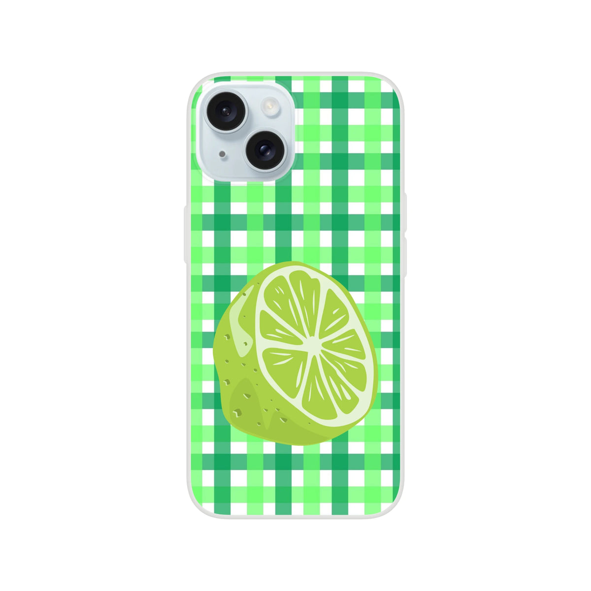 Lime gingham iPhone case for iPhone 13-16 in green with lemon slice graphic