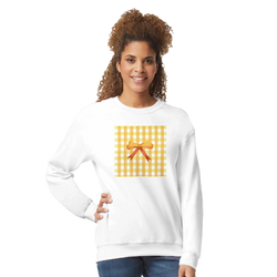 Cute Yellow Bow Gingham Sweatshirt for Women - Coquette Aesthetic Jumper with yellow gingham bow graphic.