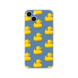 Blue aesthetic rubber duck iPhone case for 13-16 with a repeating yellow duck pattern on a matte blue background.